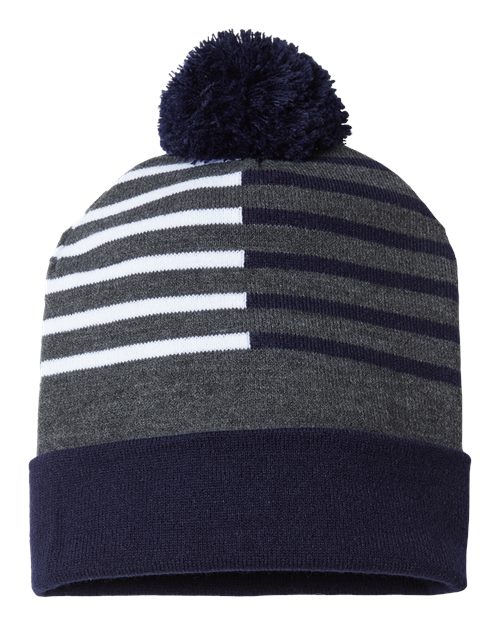 USA-Made Half Color Pom-Pom Beanie