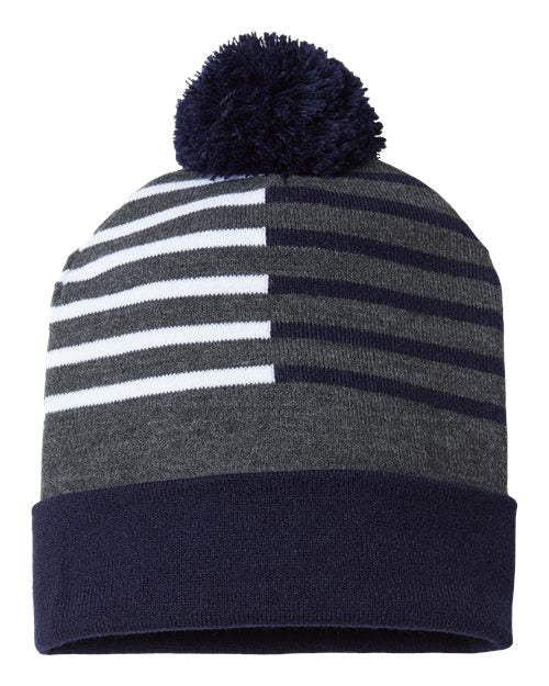 USA-Made Half Color Pom-Pom Beanie