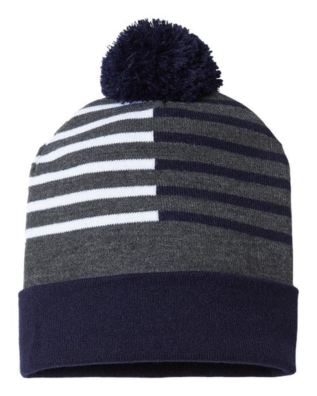USA-Made Half Color Pom-Pom Beanie