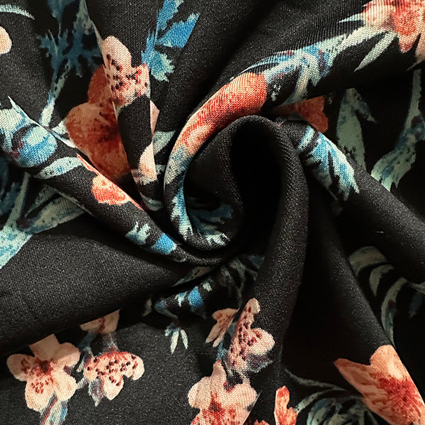 1 Yard Deep Navy Floral Scubit Stretchy, Sleek, anda Kn Perfect for Contemporary Looks, 60 Inches Wide