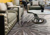 Leather Patchwork Cowhide Area Rug - Patchwork Cowhide Fabric, White/Brown, 5' X 7', 8' X 8' Round, 8' X 10', 9' X 12' (1 Unit)