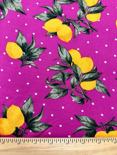 1 Yard Magenta Jersey Knit Fabric Citrus & Dot Print Stretch & Matte Finish 58 Inches Width