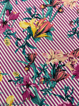 1 Yard Magenta Floral Stripe Jersey Knit Fabric Lightweight Stretch for Shirts & Dancewear 58 Inches Wide