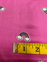 1 Yard Rainbow Print Jersey Knit Black, Yellow, Green & Purple on Bright Pink Soft Drape 58 Inches Width