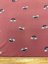 1 Yard Dark Peach Double Brushed Jersey Knit with Multicolor Rainbow Print, Lightweight Stretch 58 Inches Width