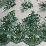 Beaded Lace Fabric on Polyester Net Mesh
