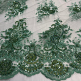 Beaded Lace Fabric on Polyester Net Mesh 50"