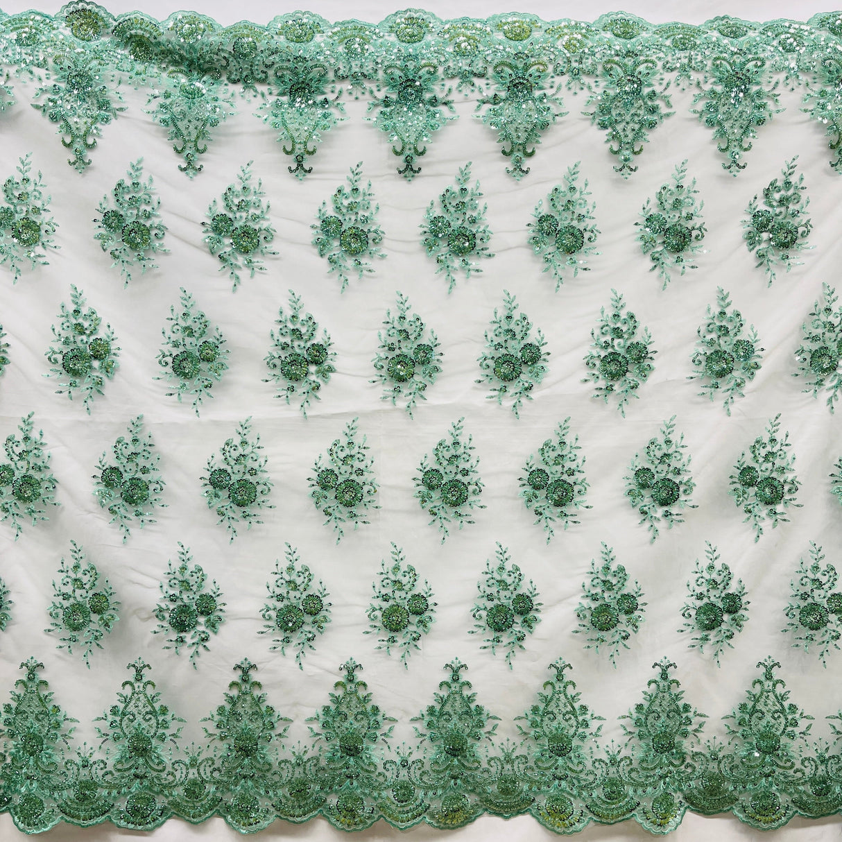 Beaded Lace Fabric on Polyester Net Mesh