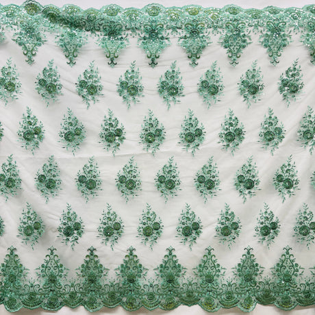 Beaded Lace Fabric on Polyester Net Mesh