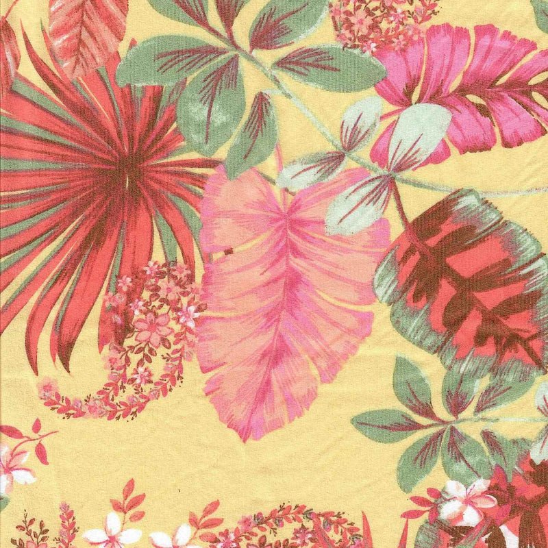 1 Yard Brushed Tropical Leaf Print Knit Fabric Soft Stretch Polyester Spandex 58/60” Wide