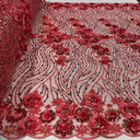 1 yarda de tela de encaje floral 3D amarilla con cuentas y lentejuelas, malla bordada brillante, 52" de ancho, poliéster