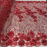 1 Yard Yellow 3D Floral Beaded & Sequined Lace Fabric, Embroidered Sparkling Mesh, 52" Wide, Polyester