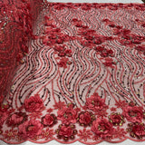 1 Yard Sparkling Beaded 3D Floral Lace Fabric White