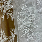 Beaded Corded Bridal Lace Fabric White Ivory 49" Wide