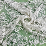 Beaded Corded Lace Fabric - White, Ivory, 51" Width (1 Yard)