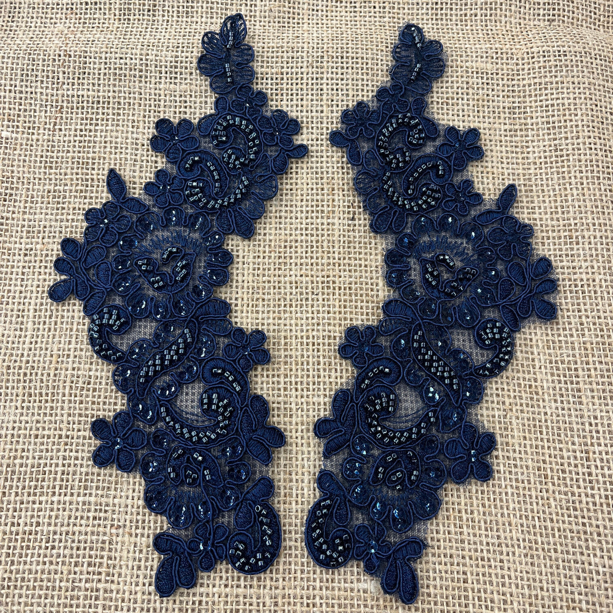 Beaded Corded Floral Lace Applique Pair