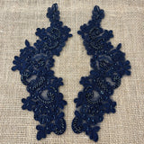 Beaded Corded Floral Lace Applique Pair