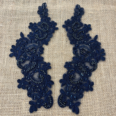 Beaded Corded Floral Lace Applique Pair