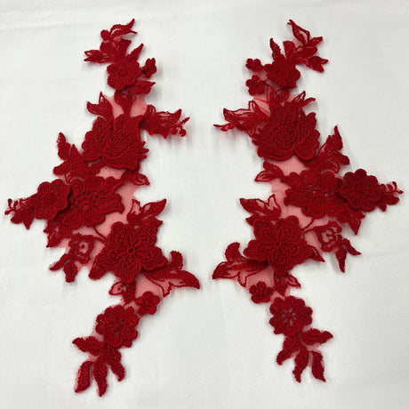 1 Pair 3D Floral Lace Applique Embroidered on 100% Polyester Net Mesh 12" x 4" Each Side