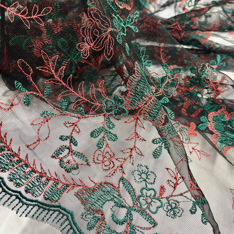 Lace USA 100 Percent Polyester Net Mesh Fabric - Embroidered Lace, 51" Width (1 Yard)