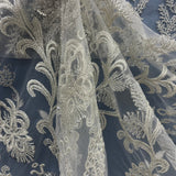 Beaded Lace Fabric on Polyester Net Mesh
