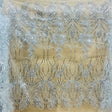 Beaded Sequined Lace Fabric - Leaf And Vine Design, Gold, Silver, White, 52" Width (1 Yard)