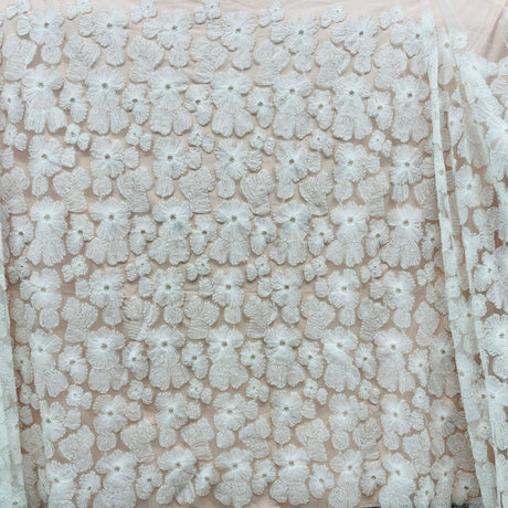 Beaded 3D Floral Lace Fabric