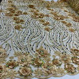 1 Yard Sparkling Beaded 3D Floral Lace Fabric White