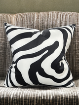VIVA021 Polyester Velvet Fabric - White Abstract With Black Swirled Zebra Design, 20" X 20" (1 Pillow)