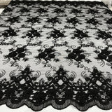 Beaded Corded Bridal Lace Black