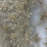 Beaded Floral Lace Fabric on Polyester Net Mesh
