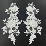 1 Pair Beaded & Corded Floral 3D Lace Applique 100% Polyester Net Mesh 9" x 4" Each Side