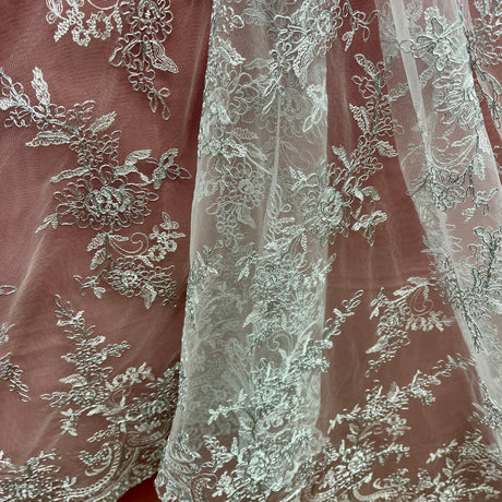 Corded Bridal Lace Fabric Embroidered on Polyester Net Mesh 51" Wide