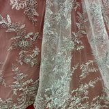 1 Yard Corded Bridal Lace Fabric Embroidered on Polyester Net Mesh 51 inch Width