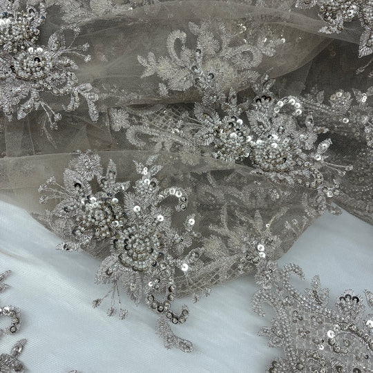 1 Yard Beaded Lace Fabric Embroidered 100 Percent Polyester Net Mesh 50 inch Width