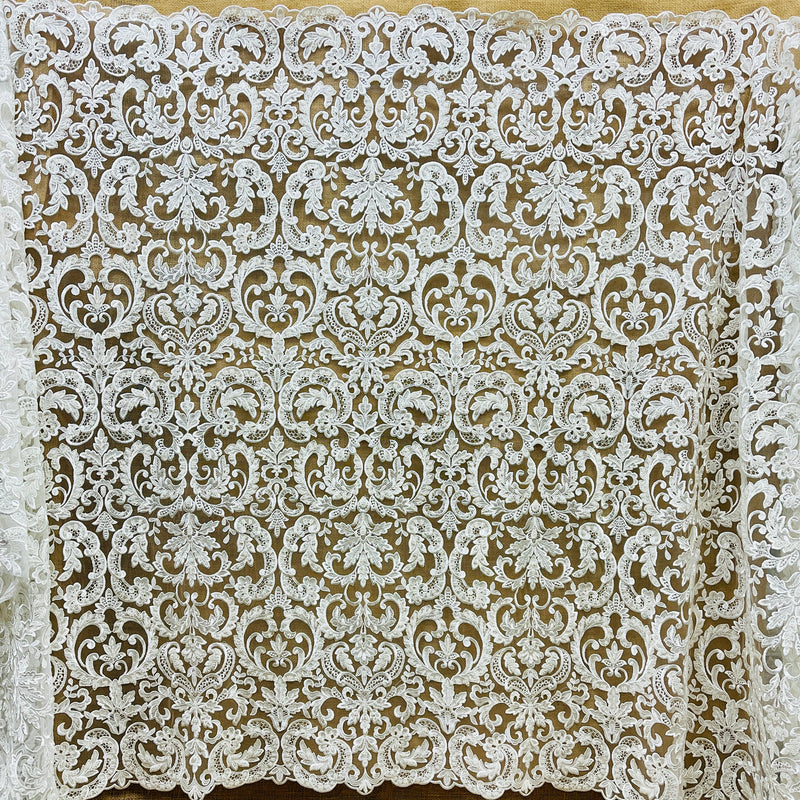 Embroidered Beaded Lace Ivory Mesh