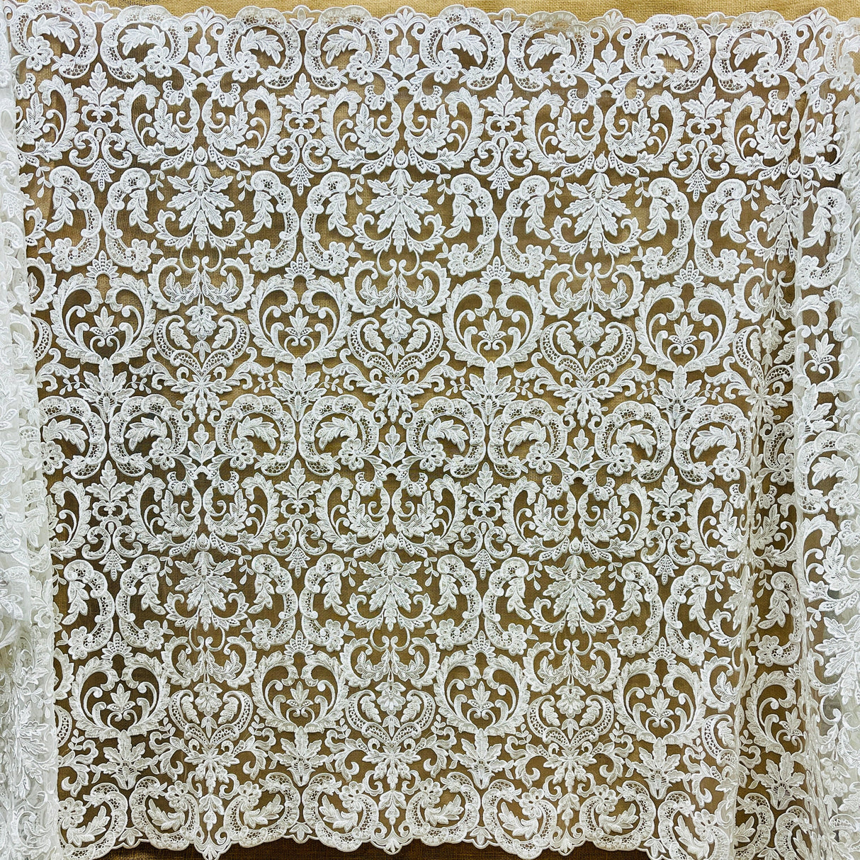 Embroidered Beaded Lace Ivory Mesh