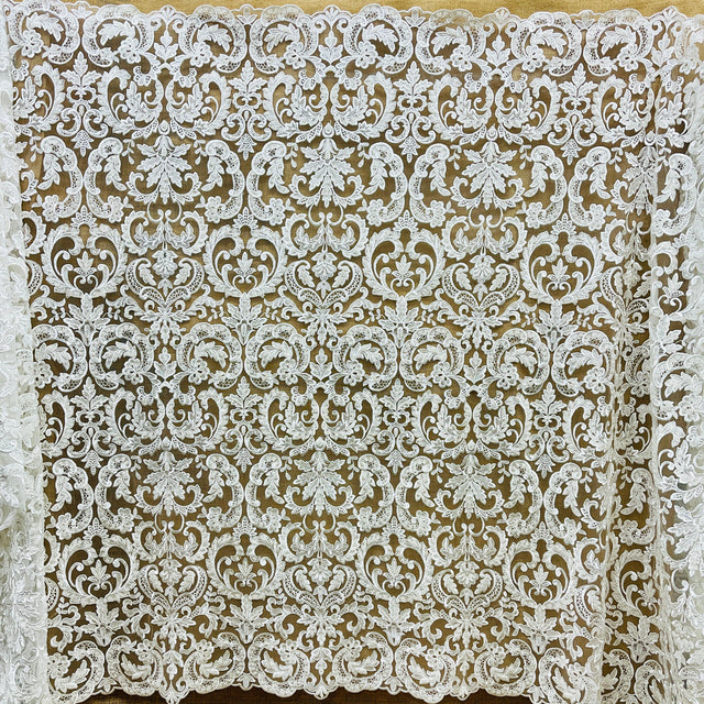 Embroidered Beaded Lace Ivory Mesh
