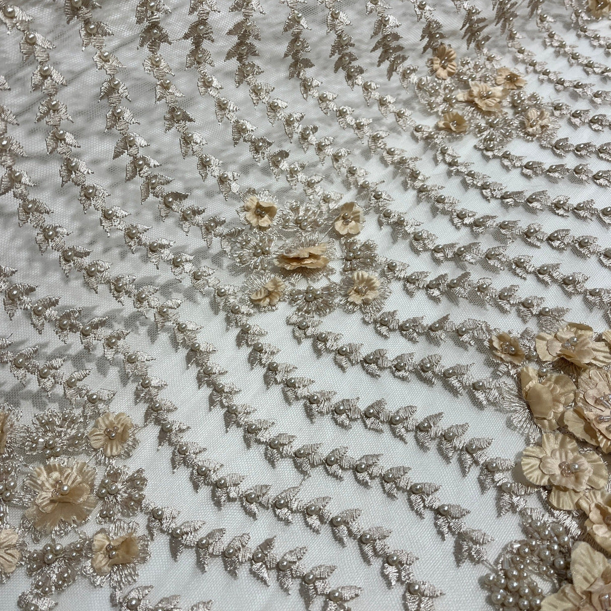 Beaded 3D Floral Lace Mesh