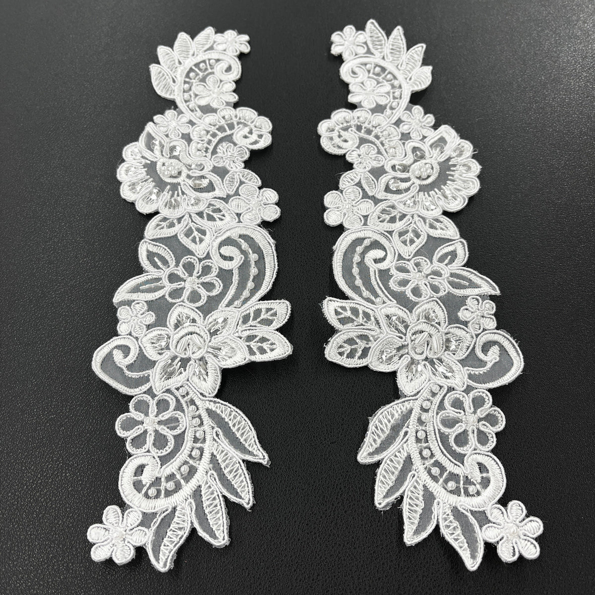 1 Yard Elegant Beaded & Corded Floral Lace Applique on Sheer Polyester Organza,Style 95931N-BP