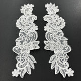 1 Yard Elegant Beaded & Corded Floral Lace Applique on Sheer Polyester Organza,Style 95931N-BP