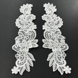 1 Pair 10" x 3" Each Side Beaded & Corded Floral Lace 100% Polyester Organza