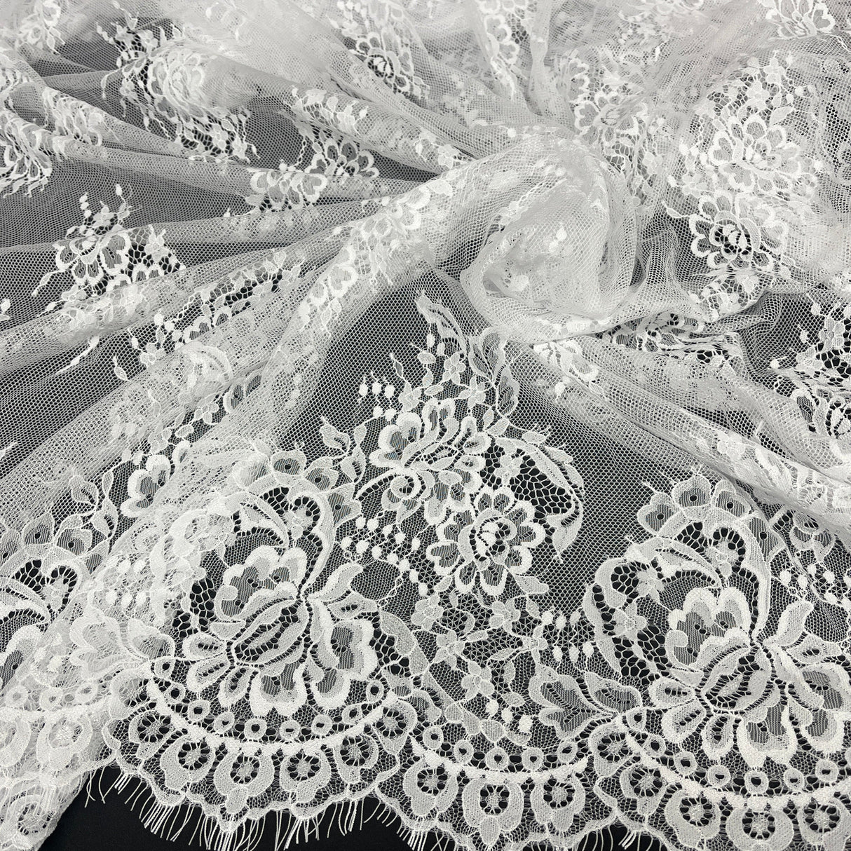 Embroidered Lace Fabric with Eyelash Scallop