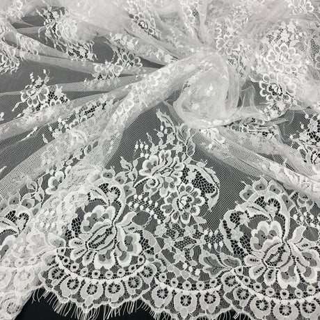 Embroidered Lace Fabric with Eyelash Scallop