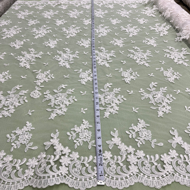 1 Yard Elegant Corded Embroidered Bridal Lace Fabric for Special Occasion White