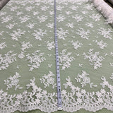 1 Yard Handcrafted Corded Embroidered Bridal Lace Fabric for Elegant Gowns White