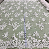 1 Yard - Corded Bridal Lace Fabric Embroidered on 100% Polyester Net Mesh - 53" Wide