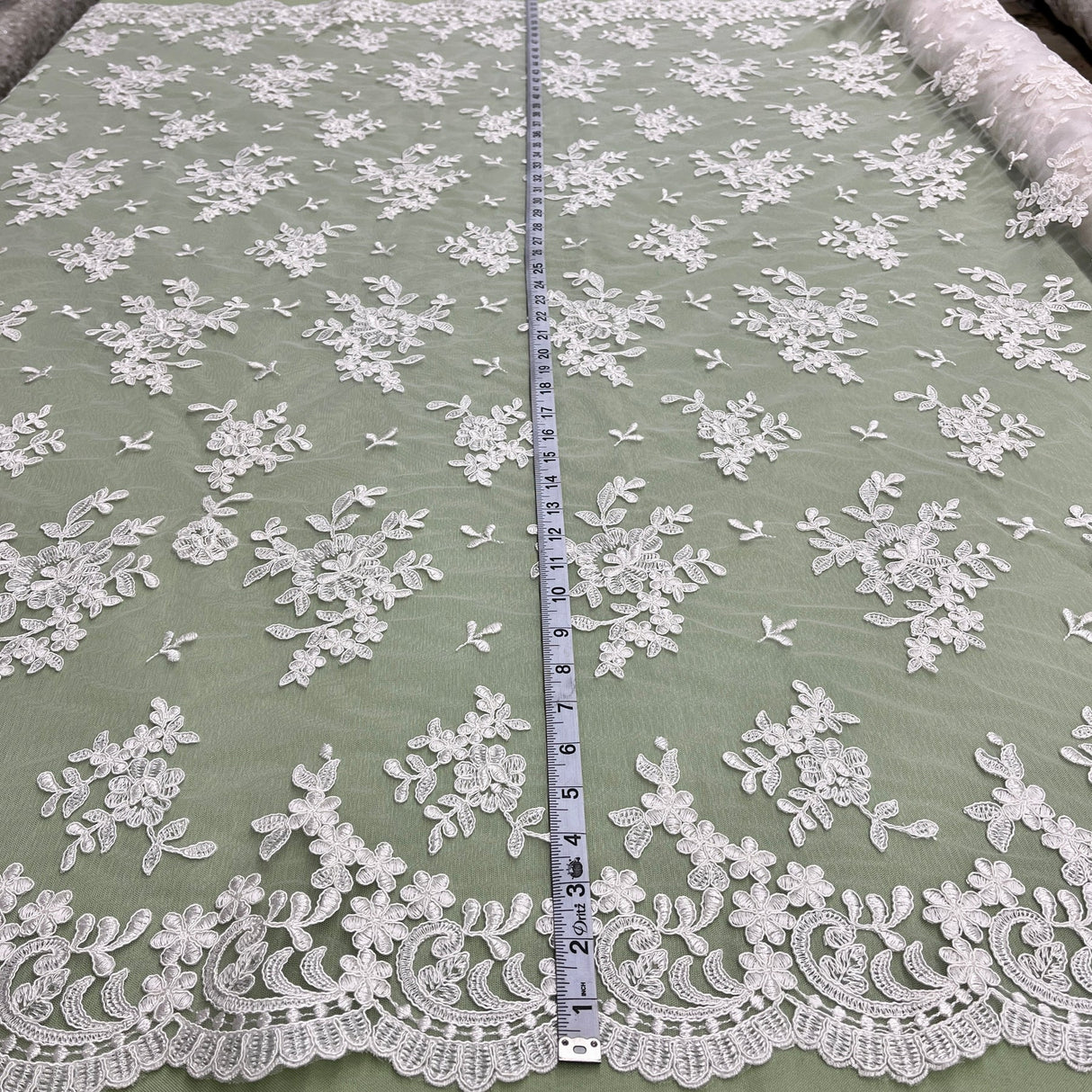 1 Yard Corded Bridal Lace Fabric Embroidered on 100% Polyester Net Mesh 53" Width