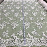 1 Yard Corded Bridal Lace Fabric Embroidered on 100% Polyester Net Mesh 53" Width