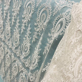 1 Yard Elegant White Corded Bridal Lace Fabric on 100% Polyester Net Mesh 48 inch Width
